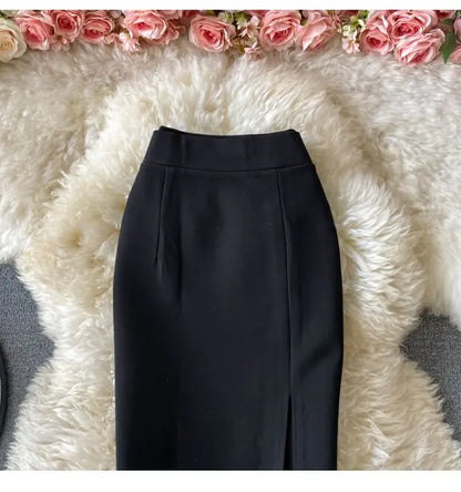 Ele High Waist Midi Skirt Slim Fit Pure Color Asymmetrical OL Busin Women's Faion Spring Ci Commute High Waist