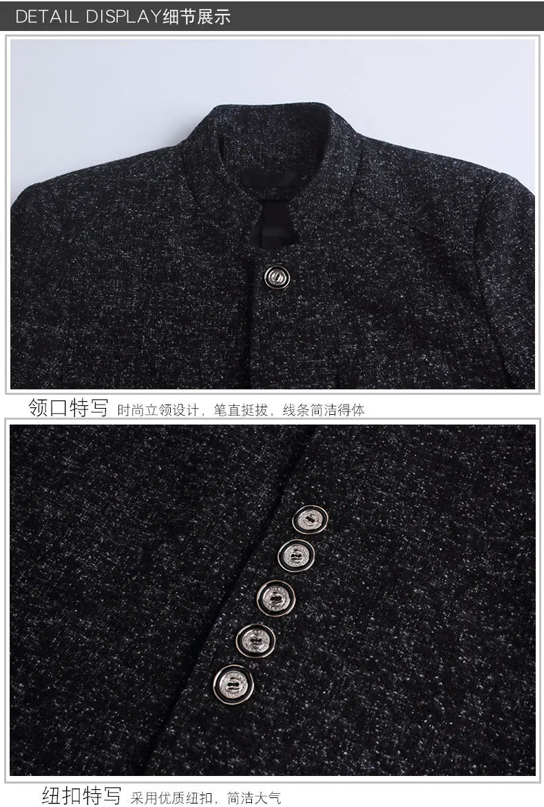Men's Autumn Winter Casual Slim Fit Plaid Suit Jacket Korean Style Fleece Thickened Coat Large Size Single Breasted Westwear
