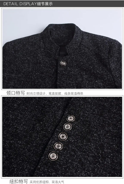 Men's Autumn Winter Casual Slim Fit Plaid Suit Jacket Korean Style Fleece Thickened Coat Large Size Single Breasted Westwear