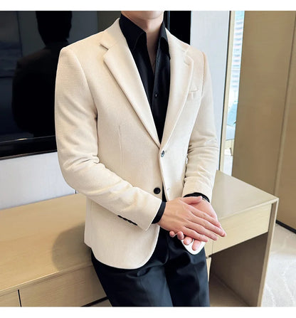 Autumn Winter Fashion Seaweed Pattern Suit Jacket High Quality Luxury Slim Fit Casual Men's Blazers Coats Social Prom Tuxedo