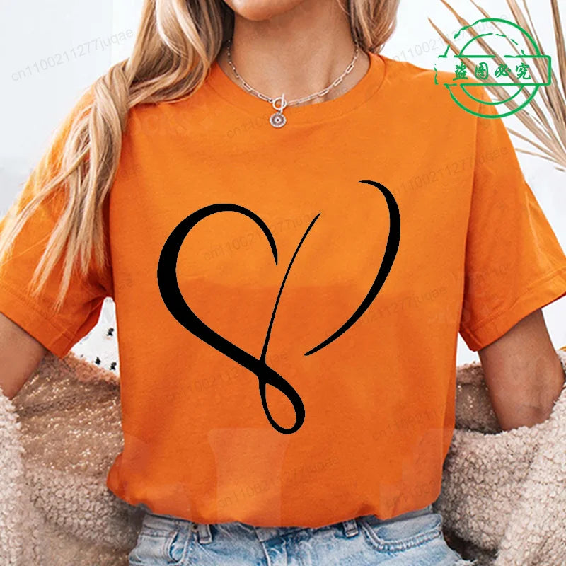 Women Love Heart Design T-Shirts Fashion Casual Short Sleeve T-shirt Heart Personalised Graphic Tshirts RED Women T Shirts Ts01