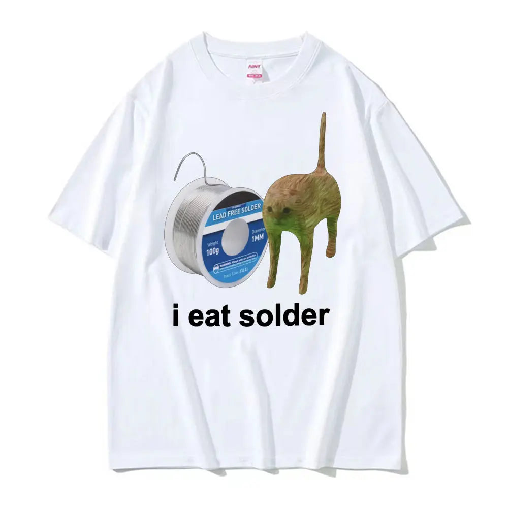 I Eat Solder Cursed Funny Cat Meme T Shirt Men Women's Clothing Fashion Casual T Shirts Summer High Quality Cotton T-shirts Tops