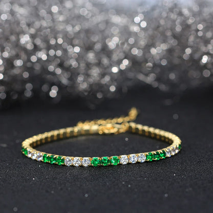 Fashion 3mm Bezel Setting Colorful 4A Cubic Zirconia Tennis 925 Sterling Silver Adjustable Bracelet for Women SB192