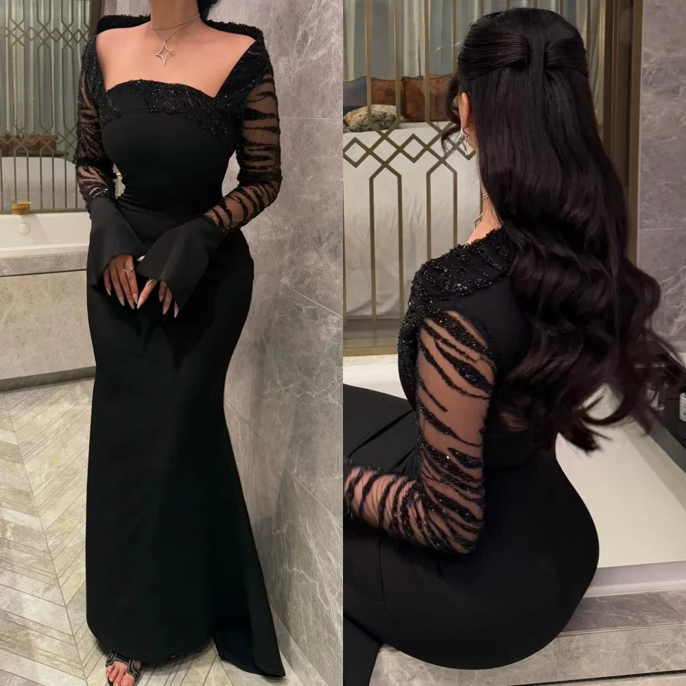 Customized Sparkle Sexy Jersey Beading Sequined Pleat Mermaid Off-the-shoulder Long Dresses Bespoke Occasion Dresses Exquisite