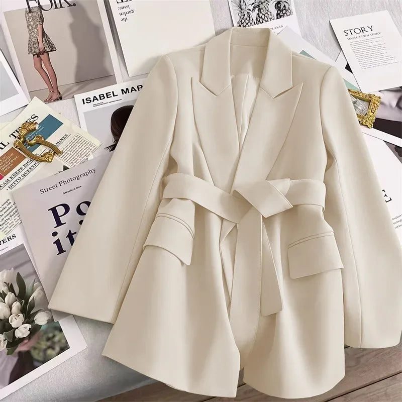 Elegant Blazer Woman Spring New Solid Color Tie Suit Jacket Temperament Korean Version of The Casual Trend Suit Woman Clothing