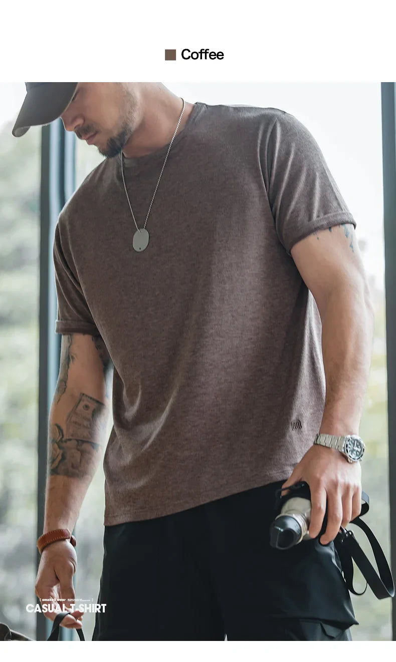 Casual Breathable Blended Short Sleeve T-shirt for Men's Summer Crew Neck Lightweight Basic Tees Versatile Loose Fit Tops