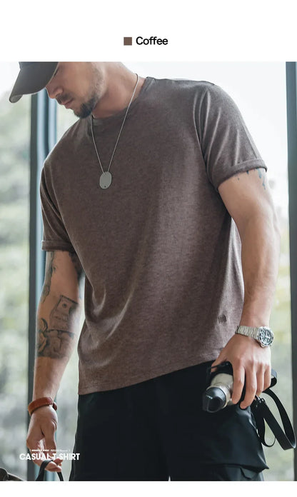 Casual Breathable Blended Short Sleeve T-shirt for Men's Summer Crew Neck Lightweight Basic Tees Versatile Loose Fit Tops