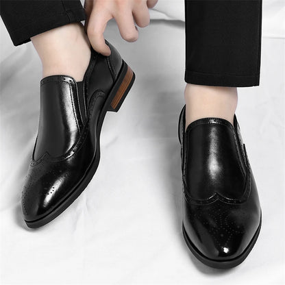 Men's Genuine Leather Brogue Loafers Dress Shoes with Wingtip Perforations Comfortable Business Casual Oxfords Office & Weddings