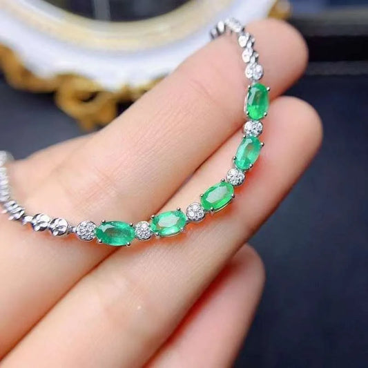 Nouveau style bracelet émeraude naturelle pour femme, bijoux en argent sterling 925 véritable plaqué or, pierre de naissance naturelle, cadeau de fête, soldes