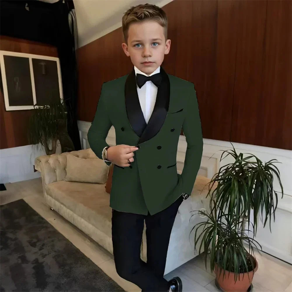 Double Breasted Kids Tuxedo 2 Pieces Holiday Outfit,High Quality Shawl Lapel Boys Suits Weddin Wear,Plus Size Suit Set