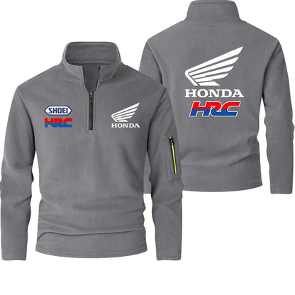 2025 Honda HRC Logo Autumn and Winter Fashion Stand-up Collar Half-zip Long-sleeved Sports Shirt Thickened Men's Casual Tops