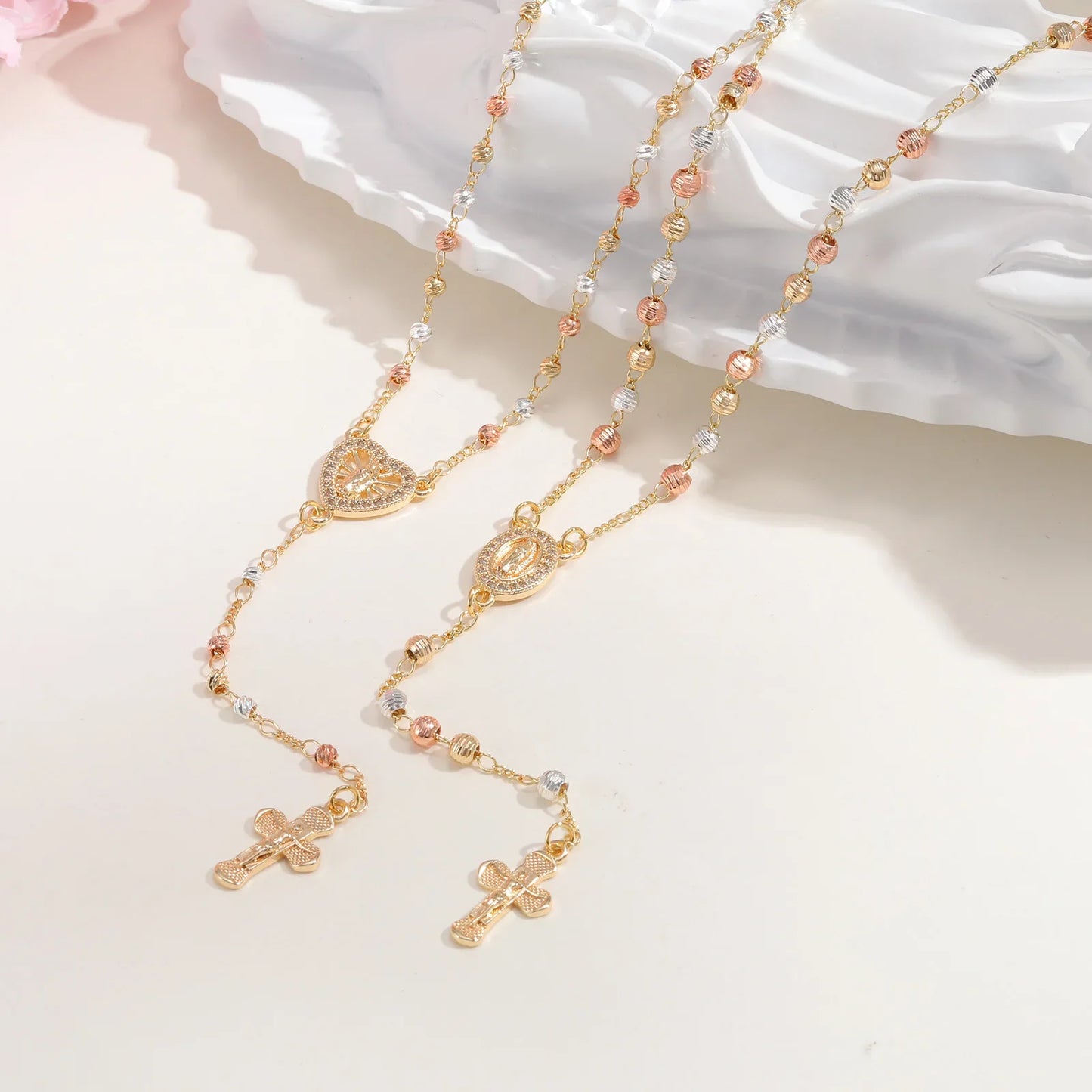 Virgin Mary/st Benedict Rosary Beads Necklace for Women, Our Lady Of Guadalupe Jesus Cross Y Necklace Christian Jewelry