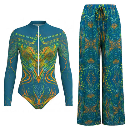 One Piece Sun Protection Swimwear 2026 Women Long Sleeved Print Swimsuit Female Sports Bathers Swimming Bodysuit Beach купальник