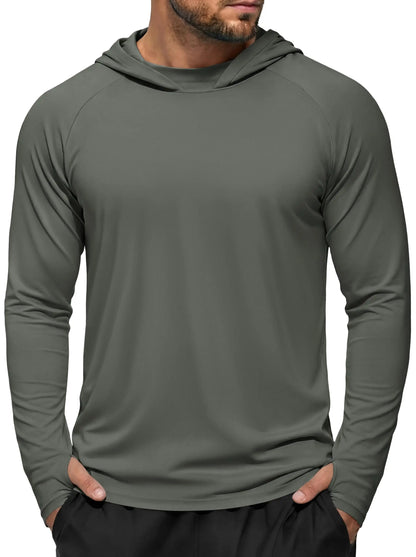 Men's UPF 50+ Hoodie Fishing Shirts Long Sleeve High Collar Mesh UV Sun Protection Rash Guard Swim Beach Running Hiking