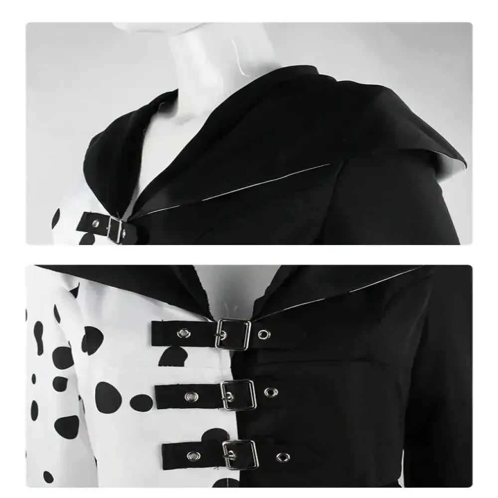 Anime Cruella cosplay costume dress set with gloves cloak Halloween carnival set adult female Cruella De Vil costume
