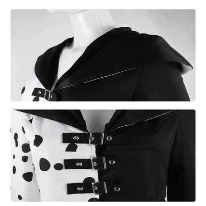 Anime Cruella cosplay costume dress set with gloves cloak Halloween carnival set adult female Cruella De Vil costume