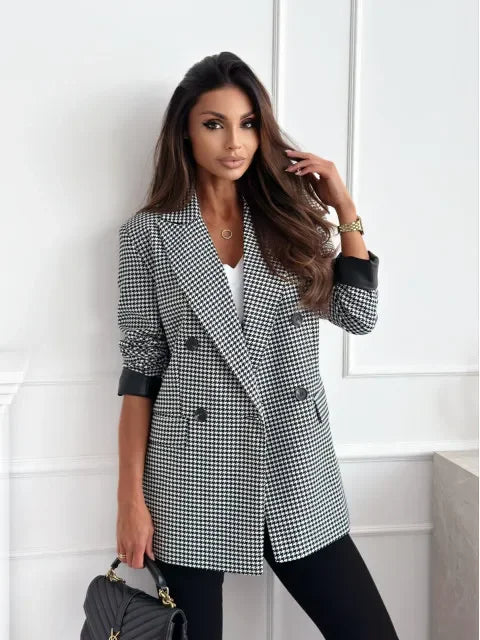 Autumn Winter New Style Women's Suit Coat Long Sleeve Double Buttoned Outerwear Top Cross-Border Fashion Polyester Fiber
