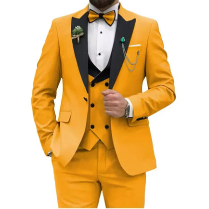 Slim Fit Men Suits Double Breasted Groom Formal Business Male Blazer Set Peak Lapel Party Wedding Tuxedo (Jacket+Vest+Pants)