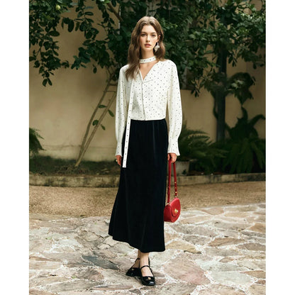Woman Chiffon Blouse French Style 2026 Spring Elegant Polka Dot Ladies Top Bow Tie Neck Long Sleeve Shirts O58CC002535