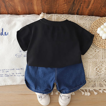 0-5 Years Old Toddler Baby Boys Dinosaur Print T-Shirt & Denim Shorts 2Pcs Casual Outfit Summer Kids Clothing Set