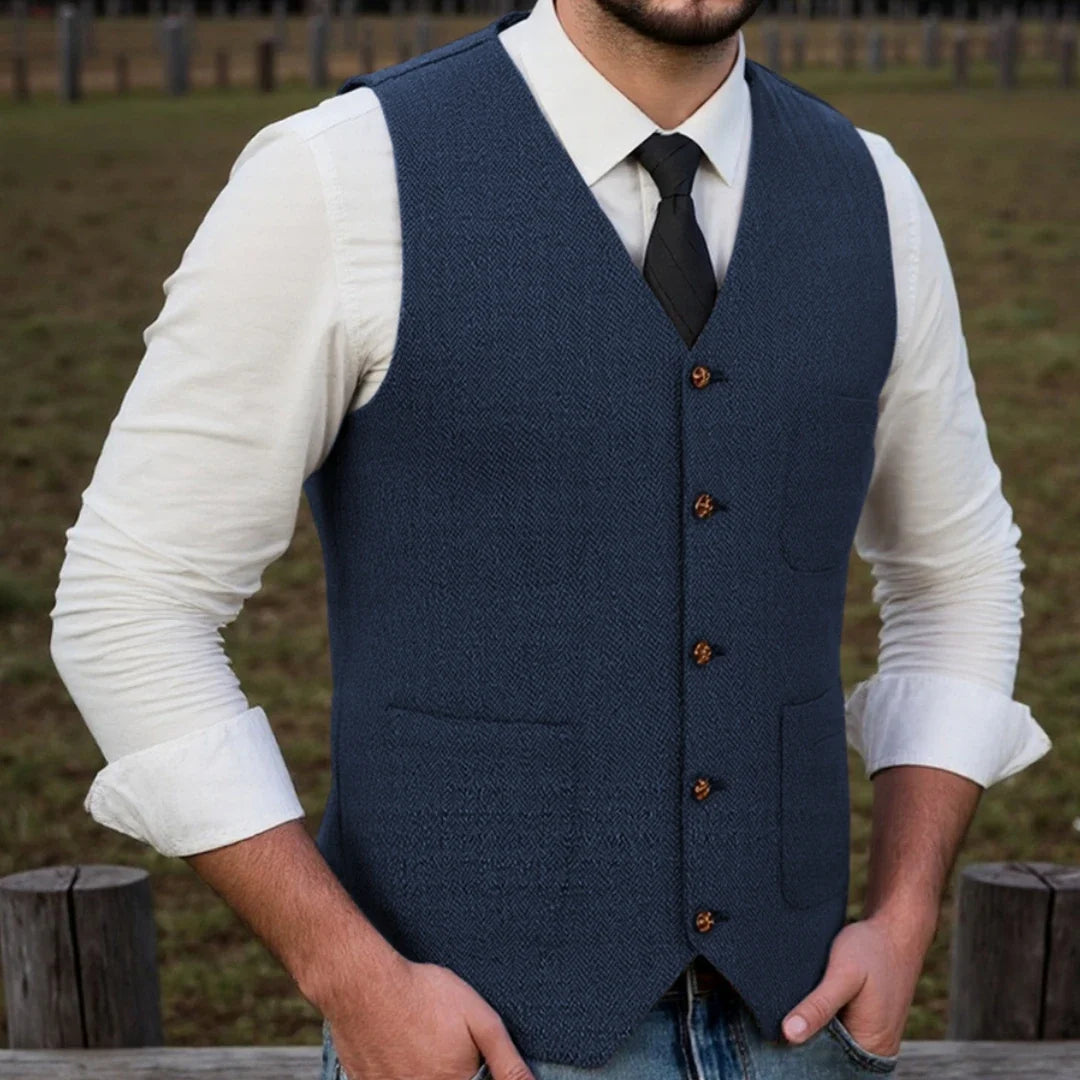 Men Vest Brown Herringbone Single Button With Pocket Waistcoat For Wedding Party Business Work Office Daily Casual Men Suit Vest