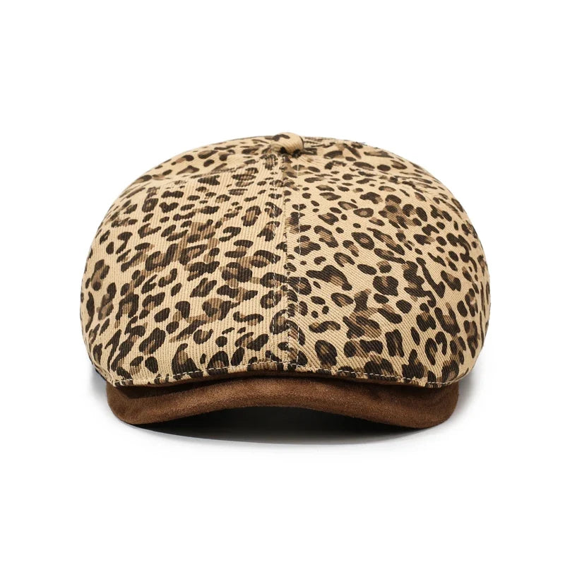 Leopard Print Newsboy Cap - New Style for Spring & Autumn, American Vintage Paperboy Hat