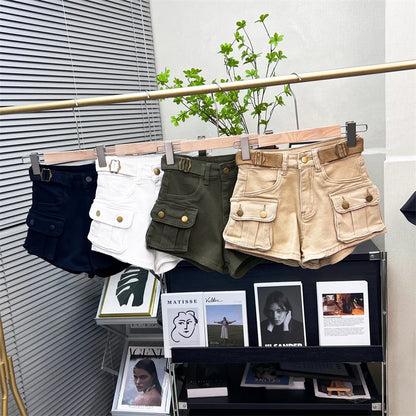 American Retro Workwear Denim orts Women Summer New Hot Pants High Waist Small Size Straight Leg Wide Leg Pants