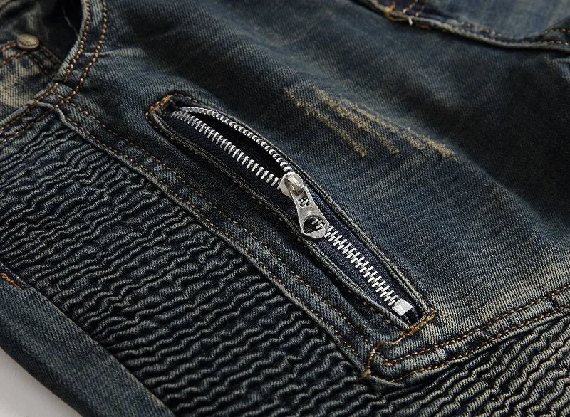 2026 New Men's Yellow Jeans, Blue Stretch Biker Trousers, Broken Hole Jeans, Fashion Popular Men Denim Pants Big Size 29-42