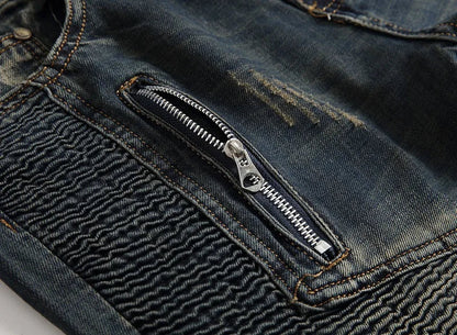 2026 New Men's Yellow Jeans, Blue Stretch Biker Trousers, Broken Hole Jeans, Fashion Popular Men Denim Pants Big Size 29-42