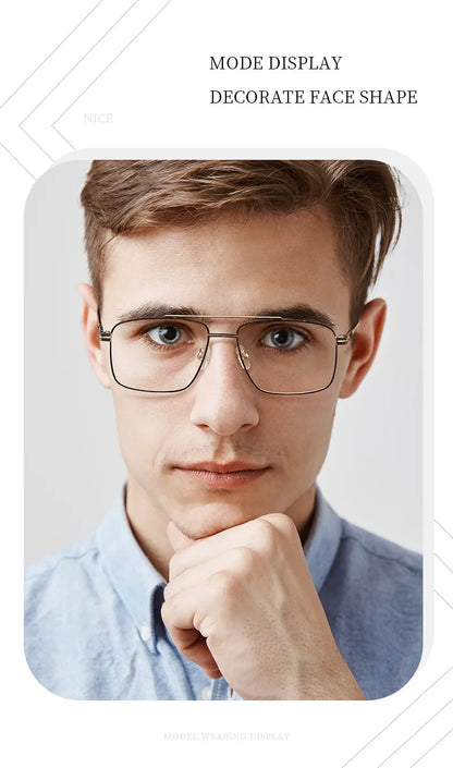Classic Business Men's Metal Geometric Square Frame Eyewear Customizable Prescription Blue Light Protection Eyewear