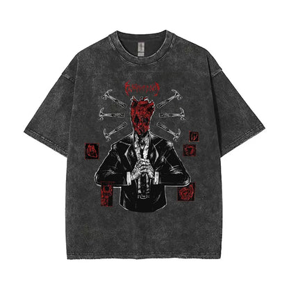 Anime Dorohedoro Kaiman Washed T-Shirt Men's Women Clothing Hip Hop Gothic Y2k T-Shirt Oversized Short Sleeve Cotton Tees Tops