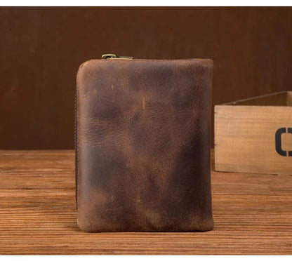 Handmade crazy horse leather wallet retro vertical zipper wallet first layer cowhide simple old wallet man