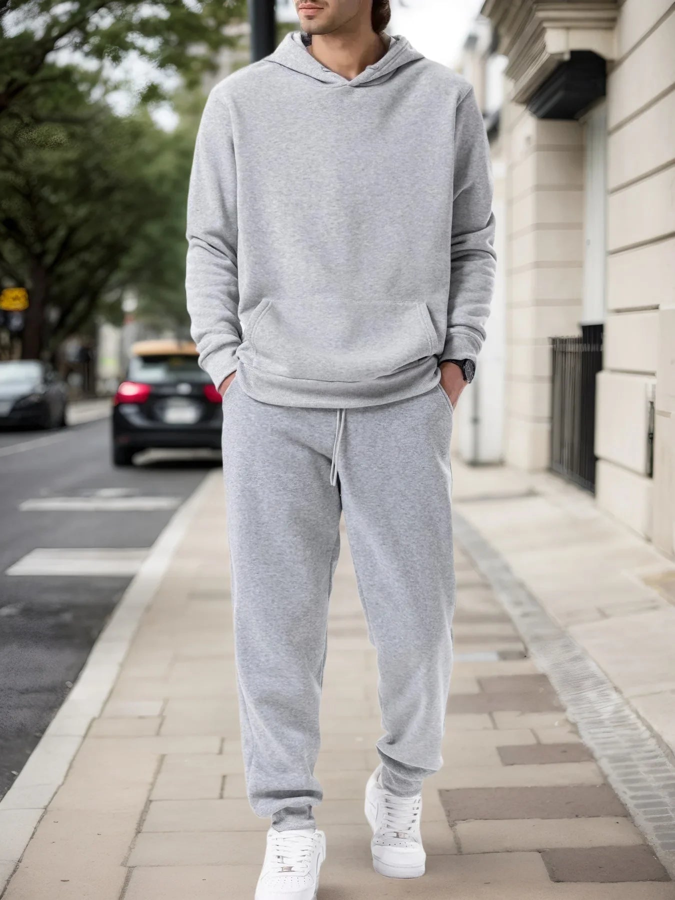 Men's Autumn and Winter Solid Color Hoodie+jogging Pants Two-piece Set Fashionable Outdoor Casual Sportswear Men's Tracksuit