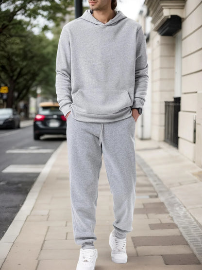 Men's Autumn and Winter Solid Color Hoodie+jogging Pants Two-piece Set Fashionable Outdoor Casual Sportswear Men's Tracksuit