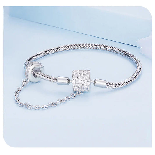 Bracelet à Breloques Basique en Argent Sterling 925 Authentique avec Chaîne de Sécurité, Perles et Pendentifs DIY pour Femmes BSB103