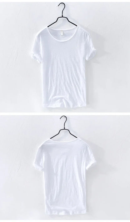 Retro Raw Edge T-Shirt for Men 100% Cotton Lightweight & Breathable Slim-Fit Monochromatic O-Neck Summer Streetwear Essential