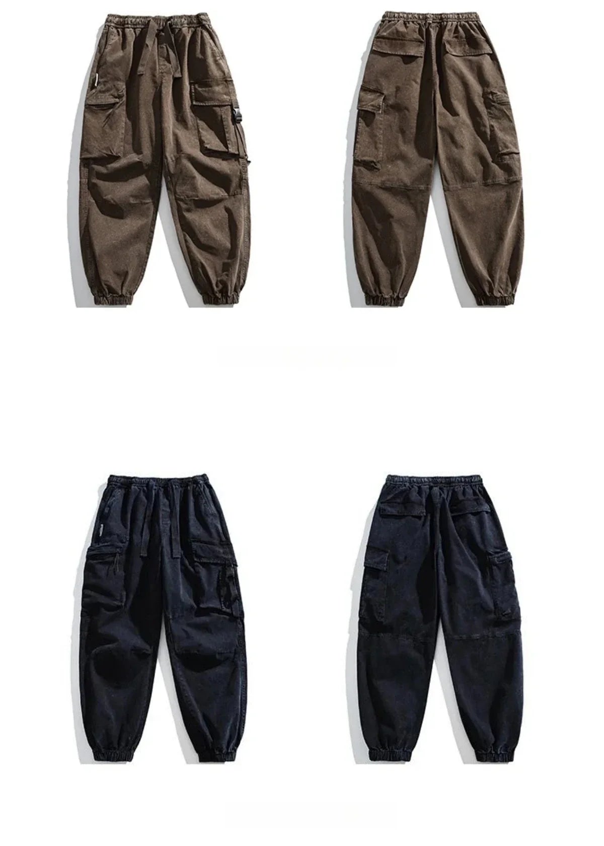 Oversized Baggy Vintage Washed Cargo Pants Men Loose Fit Drawstring Cuffed Retro American Style Streetwear Hip Hop Utility Pants