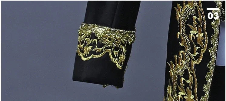 European Gold-encrusted Vintage Court Tuxedo Men's Stand-up Collar Embroidered Suit Three-piece Set  Opera House, Stage Costumes