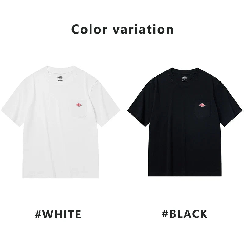 2025 Summer Men Women's Pure Cotton Embroidery T-Shirt Short Sleeve Tees Simple Solid Pocket Fashion Brand Casual Tops