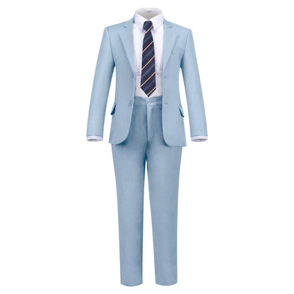 Boys Suit 3-Piece Jacket Pants Navy Yellow Pinstripe Tie Casual Fashion Wedding Birthday Party Size 4-16Y Teen Suit Tuxedo