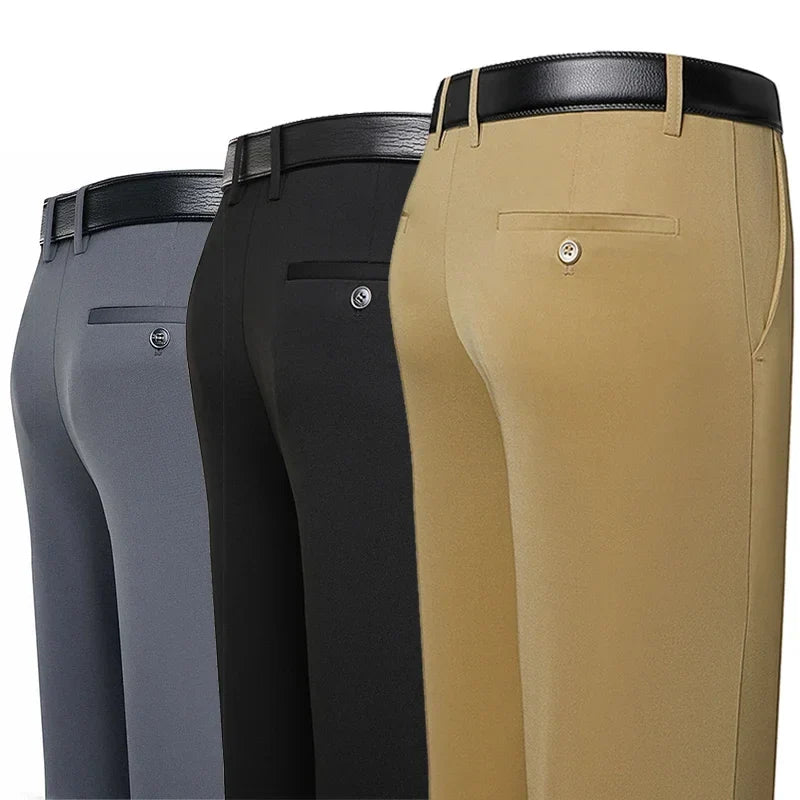 Men's Summer Thin Business Casual Pants Classic Elastic Dress Pants Soft Comfortable Loose Straight Brand Men's Pants