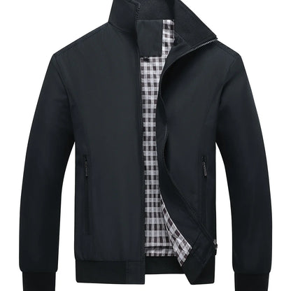 Men's Classic Design Sports Jacket, Casual Baseball Collar Zipper, Spring and Autumn Solid Color, Fashionable Daily Wear Jacket