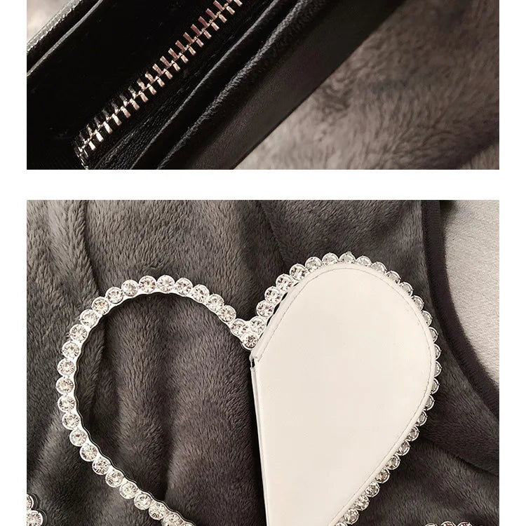 Diamond Red Heart Evening Clutch Women's Designer Chic RhinestoneBlack Wallet Wedding Party Sac A Main Heart Handbag for Woman