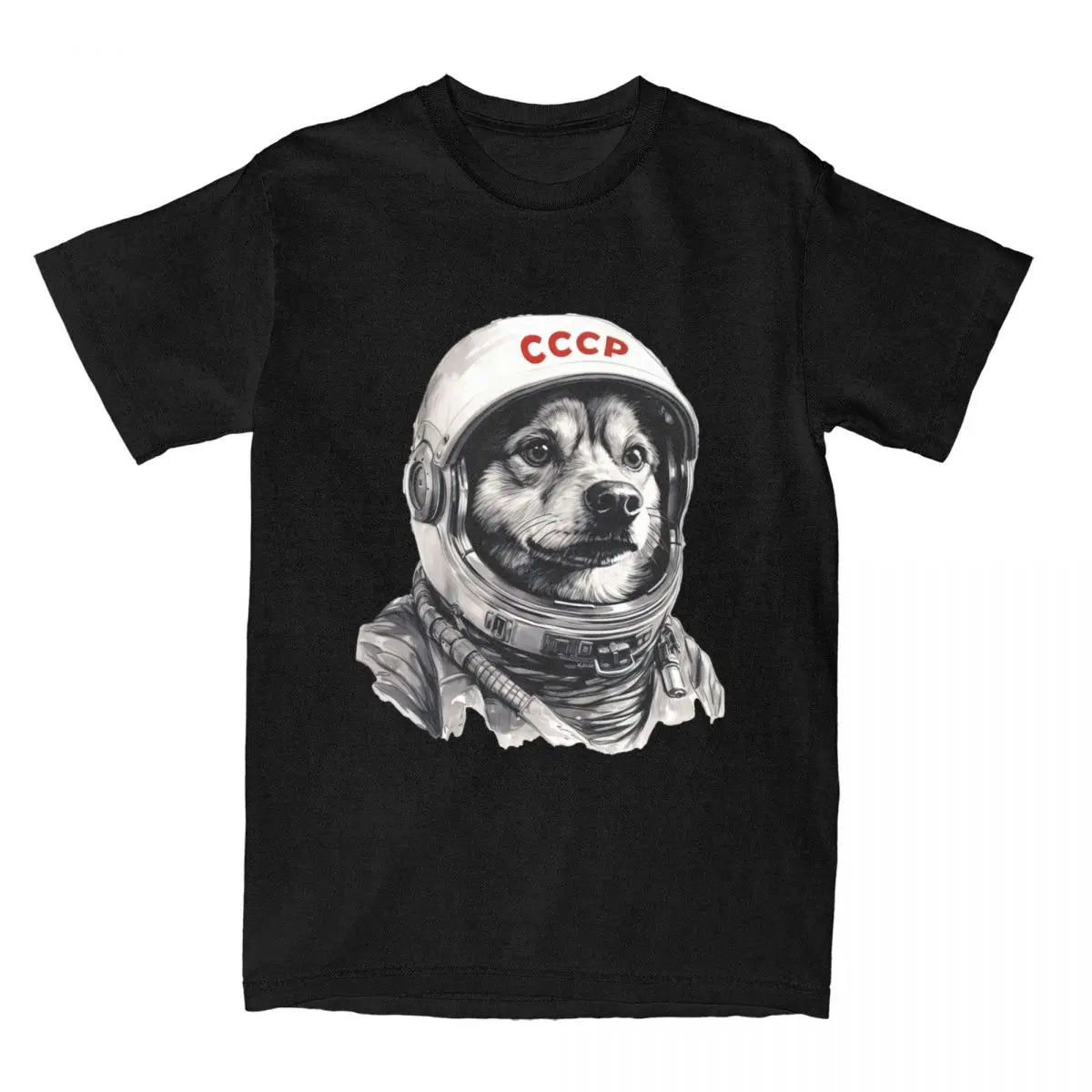 Rusia Laika Space Urss Astronauta Dog T-Shirt Men First dog in Space Cotton T-Shirts Summer O-Neck Tees Oversized Clothing