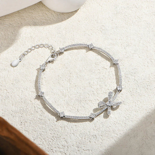 Bracelets femme en moissanite étoile Bow Star en argent S925 réglables 16+3cm, cadeaux bijoux de fiançailles élégants et romantiques pour elle