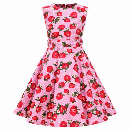 Girl's Retro Dress,Summer Princess Sleeveless Polka Dots Cotton Lightthin Romantic Floral 50s Vintage Dress Party Wedding Daliy