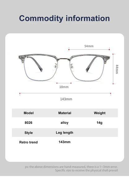 Square Men's Business 8026 Anti-Blue Light Classic Retro Anti-Blue Light Reading Glasses Women Prescription Customized