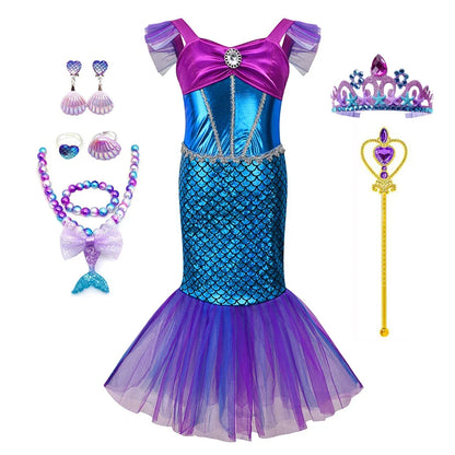 Mermaid Dress Girls Kids Cosplay Dresses Princess Costume Perform Clothes Birthday Party Halloween Clothing