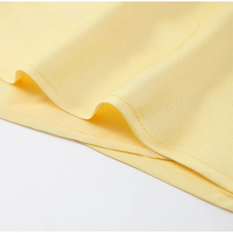 Yellow Satin Sling Dress Women Elegant V Neck Sleeveless Backless High Waist Maxi Dresses 2025 Summer Lady Party Evening Robes