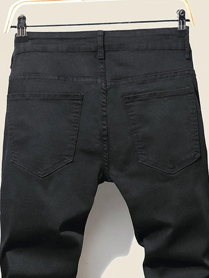 Men's Jeans Cool Ripped Skinny Trousers Stretch Slim Denim Jeans Pants Patchwork Hip Hop Black Blue Casual Jogging Jeans for Men